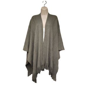 White House market Fringe-Trimmed Gray/Metallic Silver Cardigan Sweater M/L